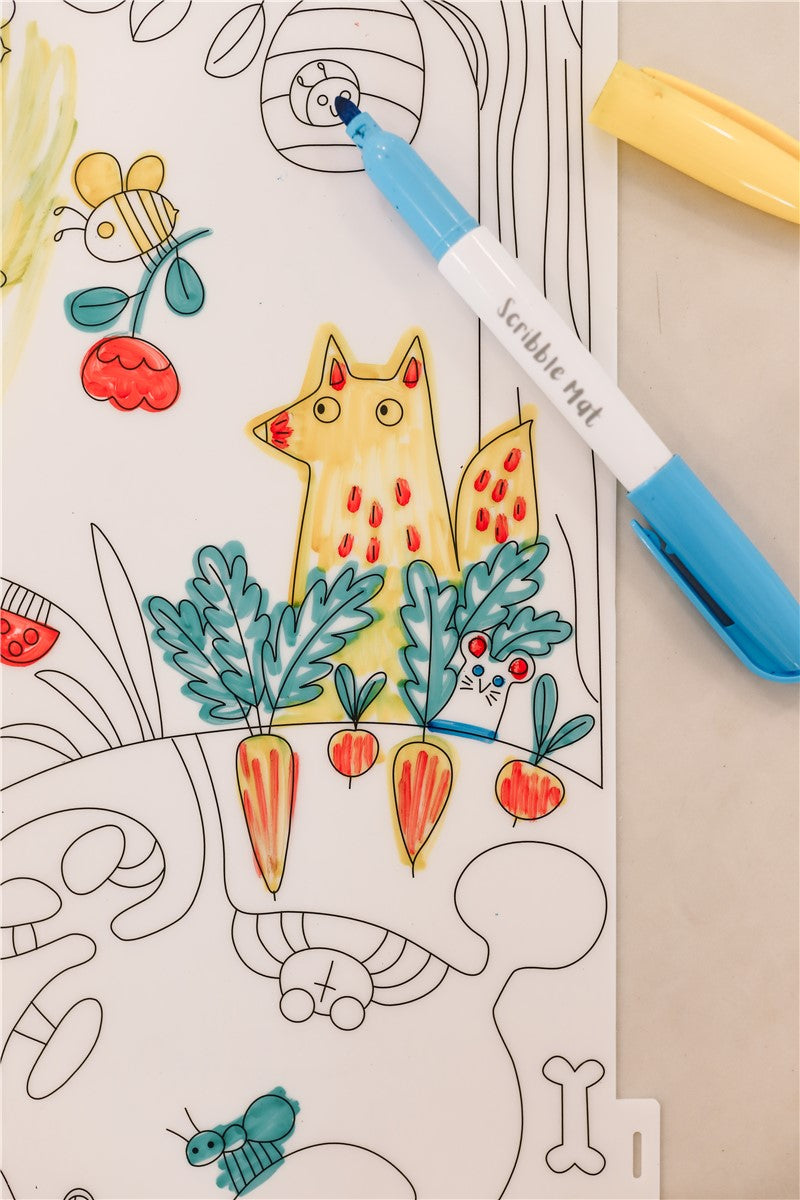 Scribble “En el Jardín” Tapete Reutilizable con 4 Rotuladores