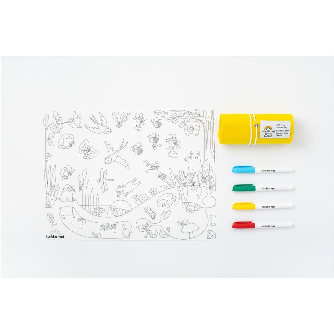 Scribble “En el Jardín” Tapete Reutilizable con 4 Rotuladores