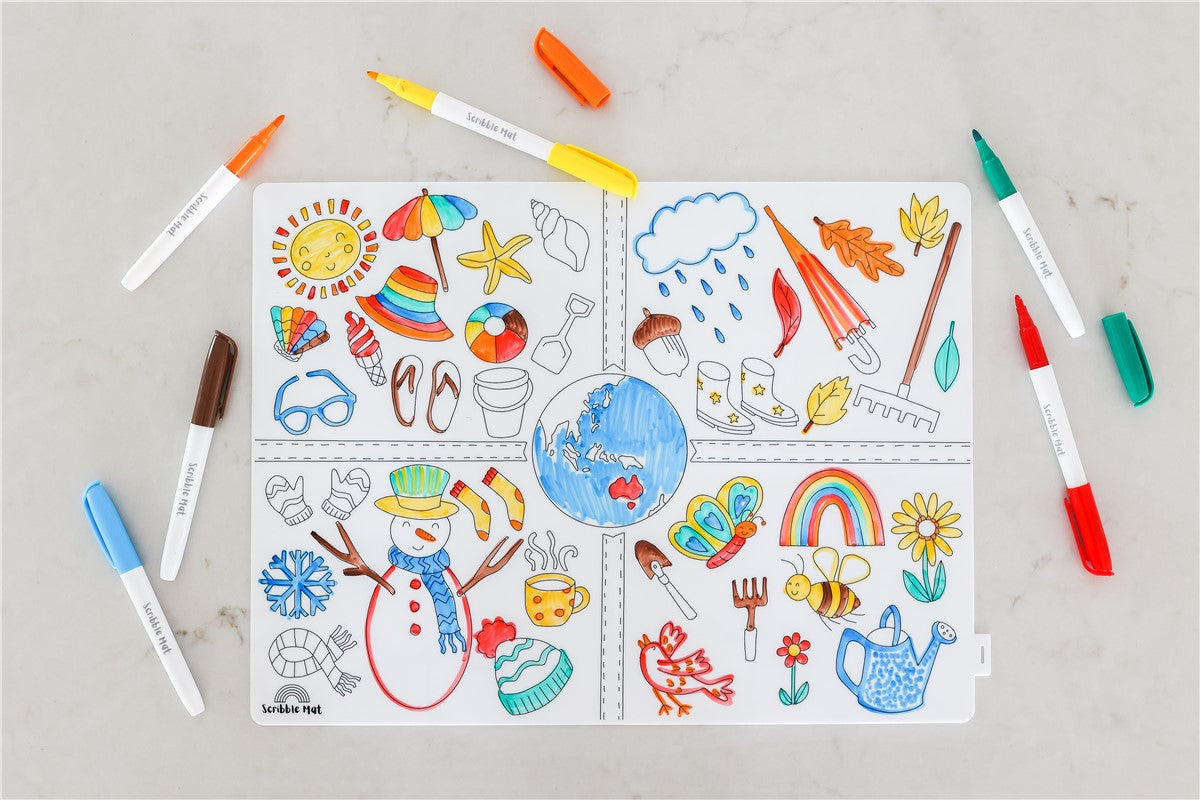 Scribble “Las Estaciones” Tapete Reutilizable con 6 Rotuladores