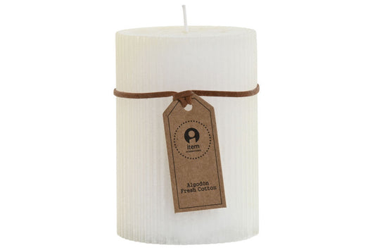 VELA CERA 7X7X10 300 GR, 55 HORAS RAYADO BLANCO