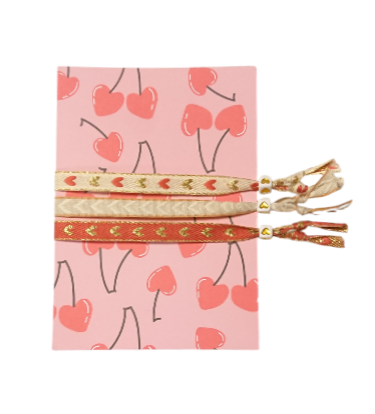 Set 3 Pulseras Cinta de Texto Tarjeta Corazón de Cereza