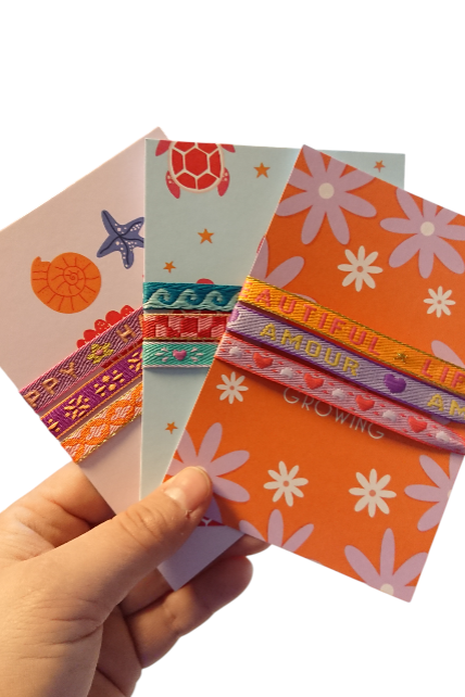 Set 3 Pulseras Cinta de texto Tarjeta Tortugas