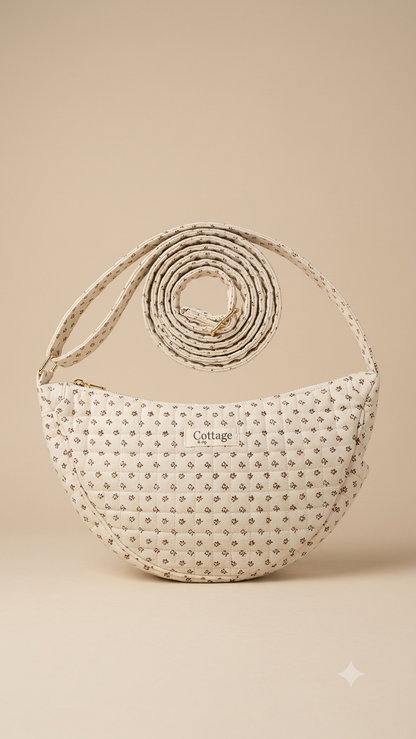 Bolso luna de algodón para llevar cruzado acolchado