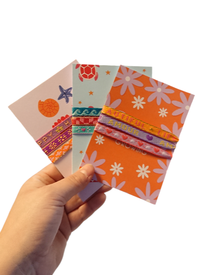 Set 3 Pulseras Cinta de texto Tarjeta Tortugas
