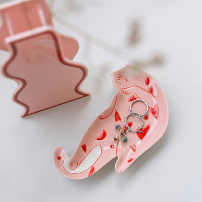 Bandeja joyero gato rosa con corazones