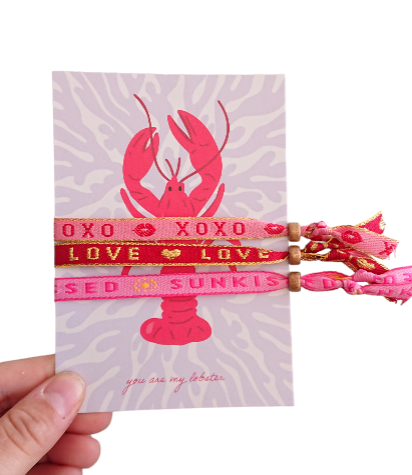 Set 3 Pulseras con texto tarjeta diseño de langosta