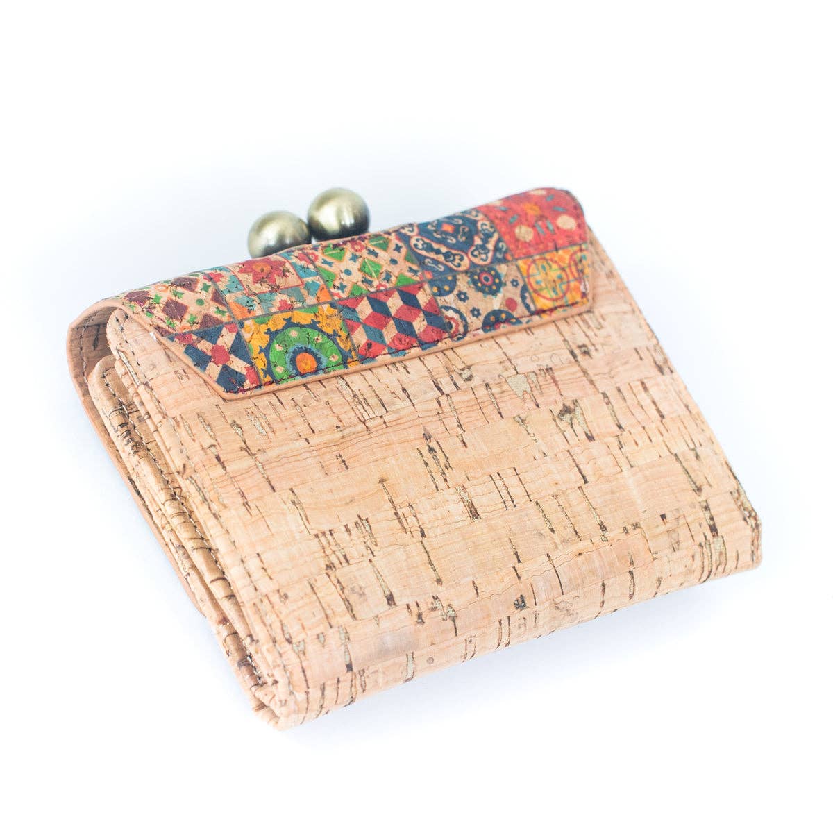 Tarjetero y cartera de mujer con estampado de corcho natural y antiqu