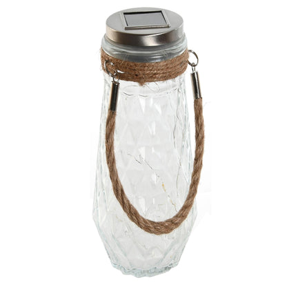 Farol Solar de Cristal con Luz LED y Asa de Cuerda