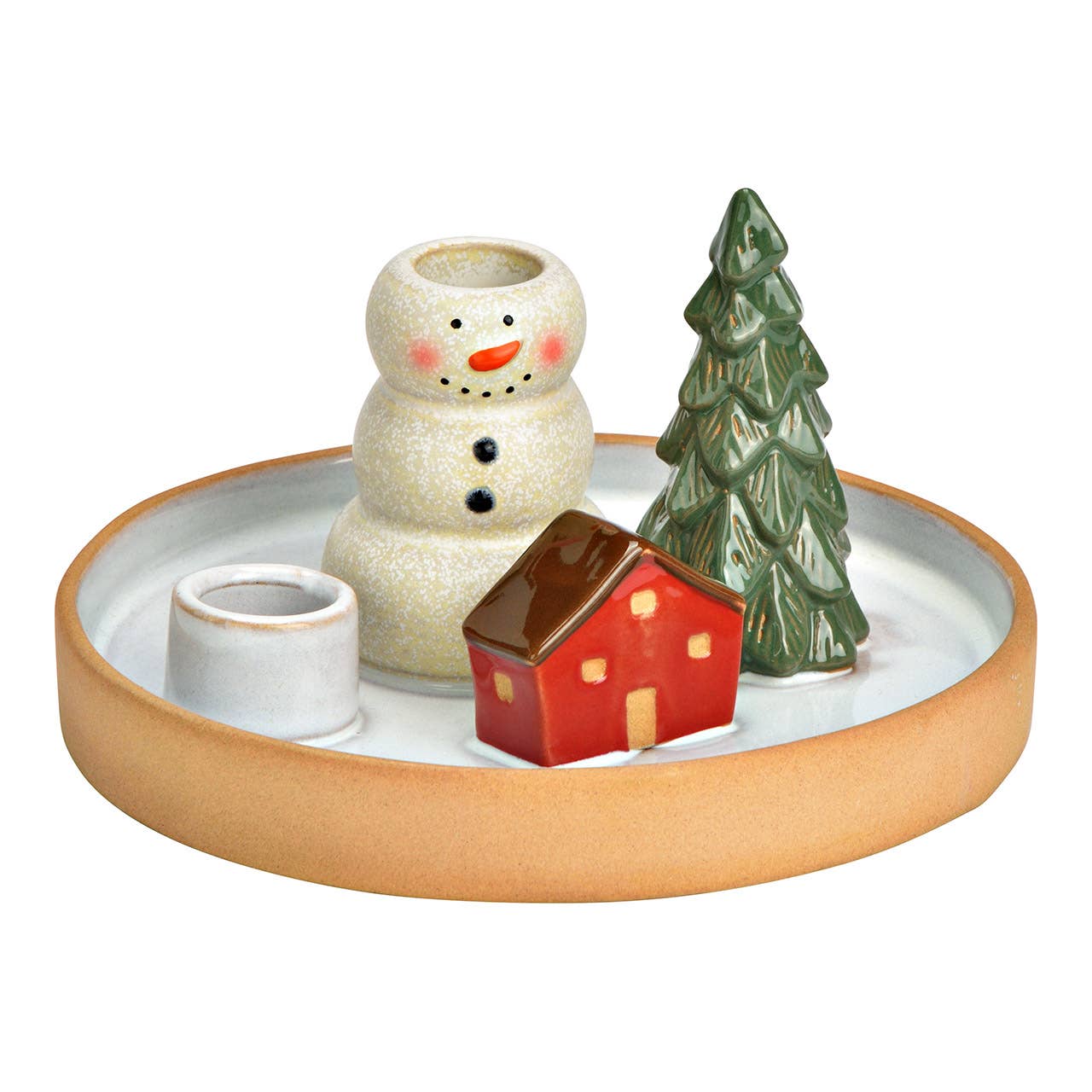 Portavelas Muñeco de Nieve, Árbol de Navidad, Casa de loza, Multicolor (A/L/P) 17x9x17cm