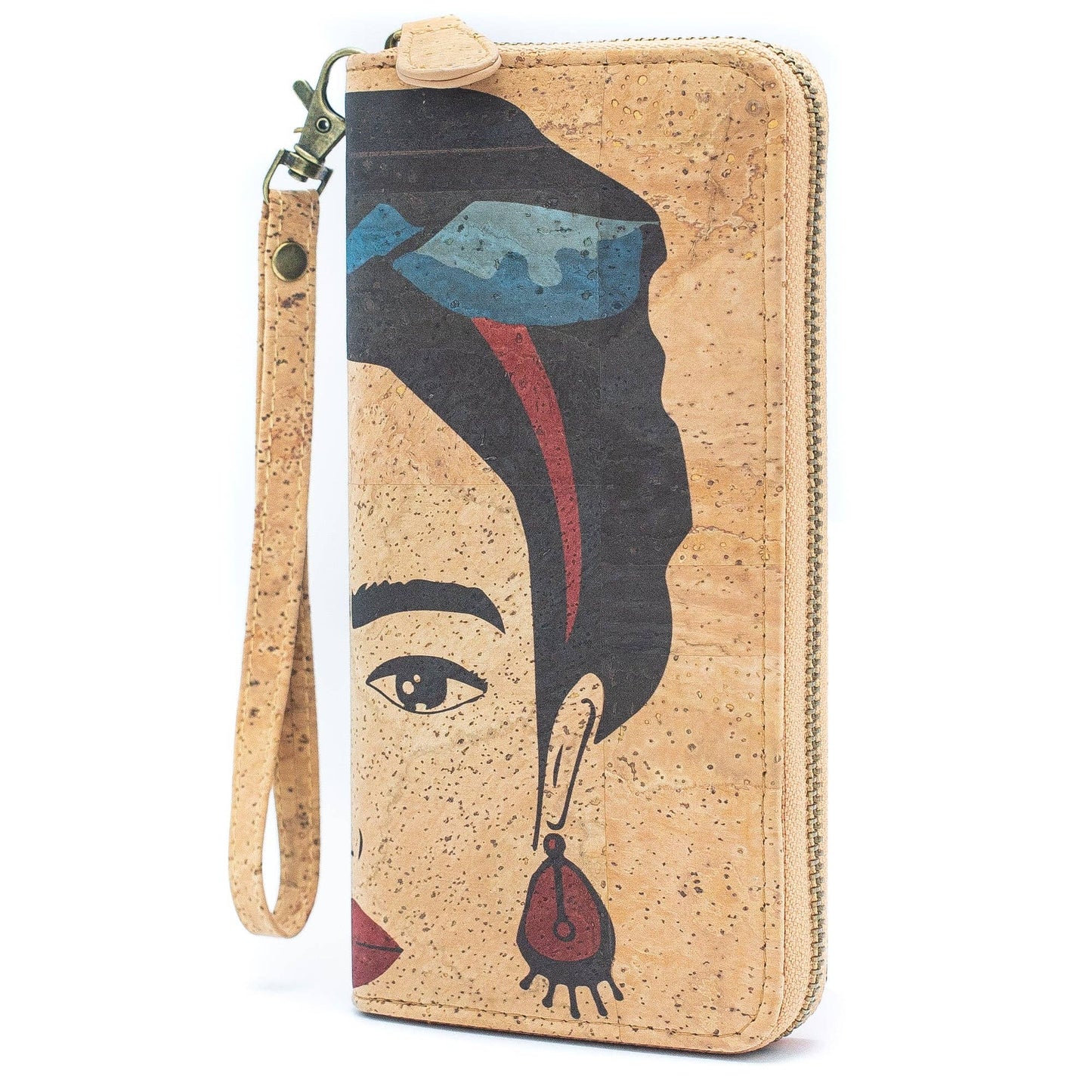 Cartera abstracta Frida Art de corcho con cremallera, BAG-2076