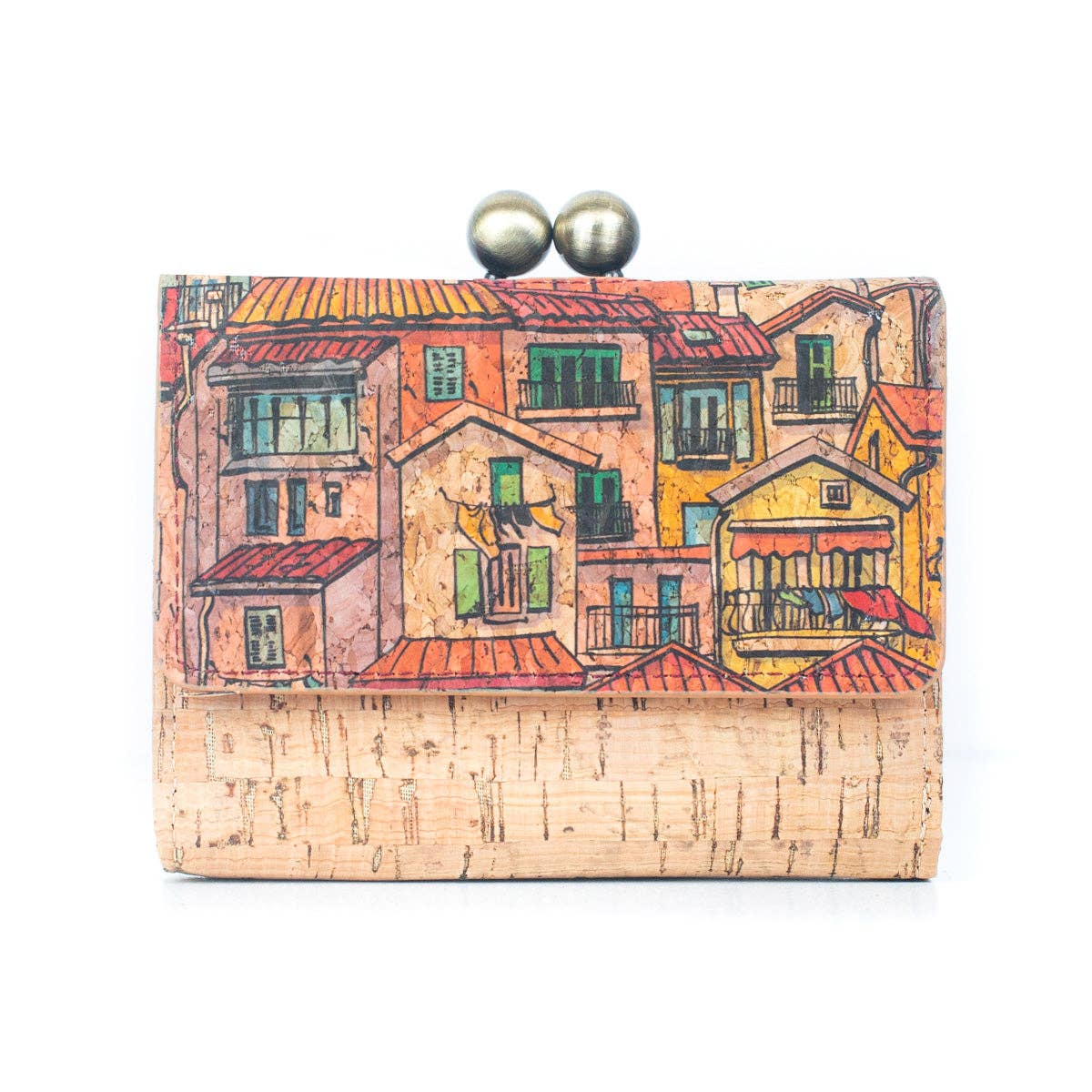 Tarjetero y cartera de mujer con estampado de corcho natural y antiqu