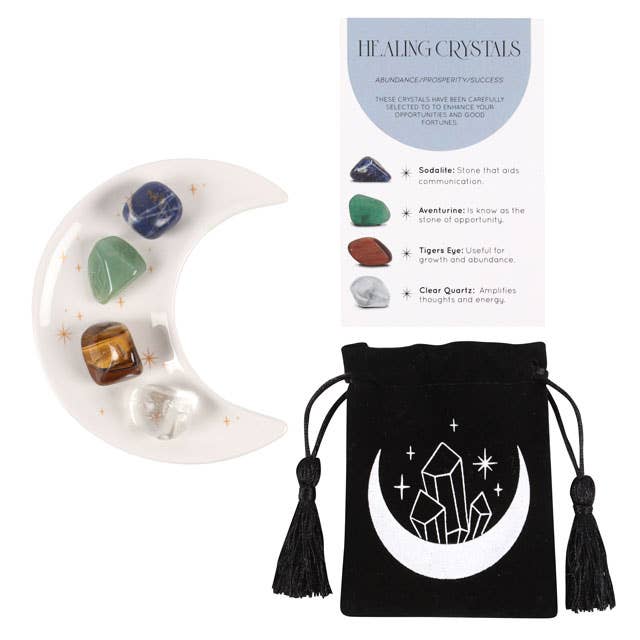 Set de cristales Success Healing con plato para baratijas con forma de luna