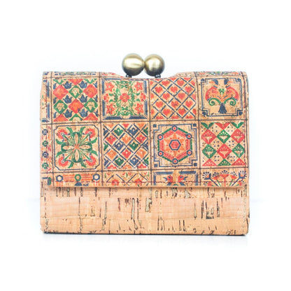 Tarjetero y cartera de mujer con estampado de corcho natural y antiqu