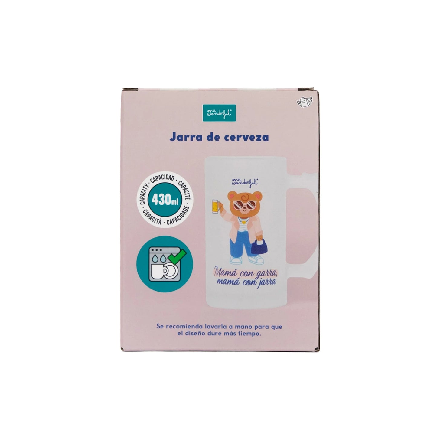 Jarra de cerveza de vidrio 430 ml “Mamá con garra, mamá con jarra”